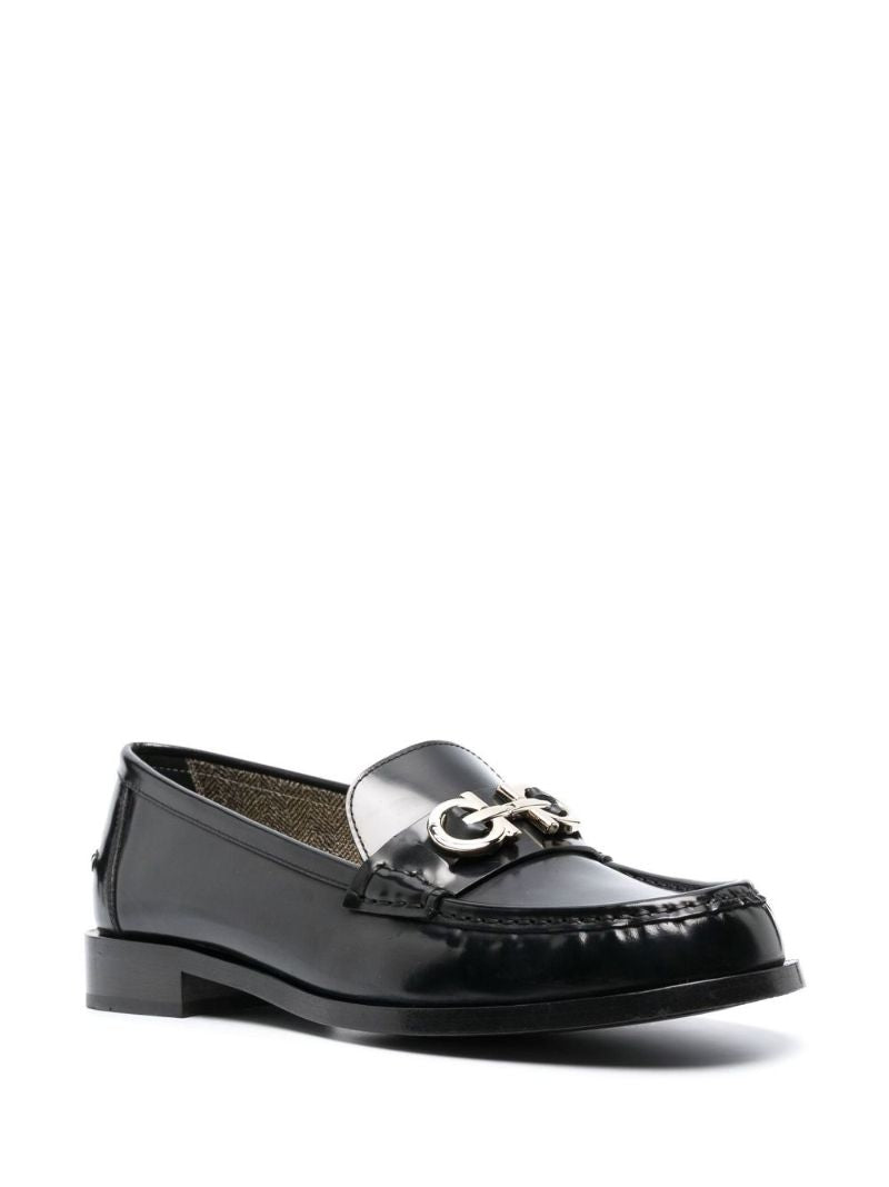Black Gancini Logo Leather Loafers