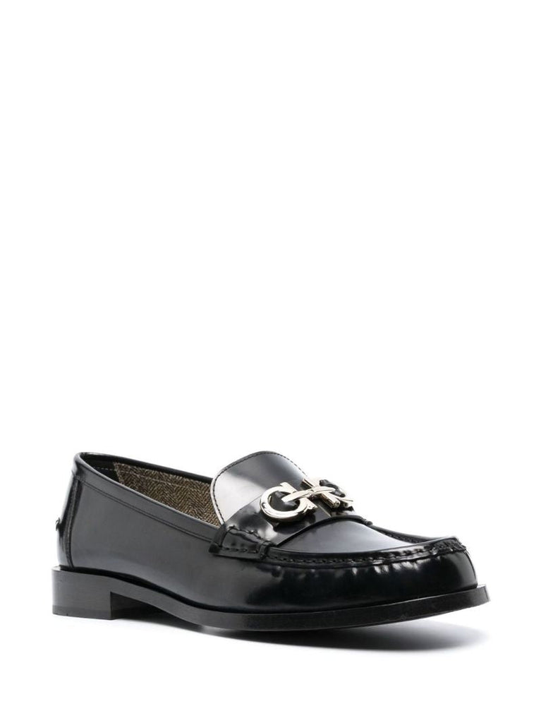 Black Gancini Logo Leather Loafers