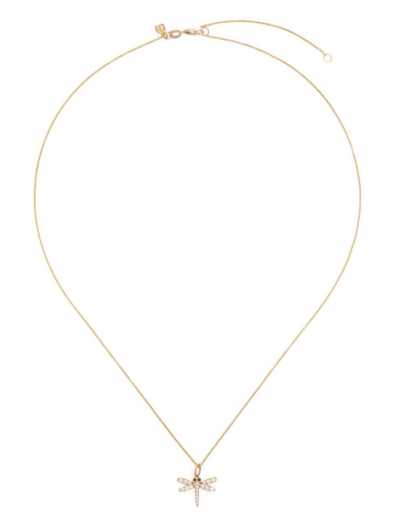 14k Yellow Gold Dragonfly Diamond Necklace