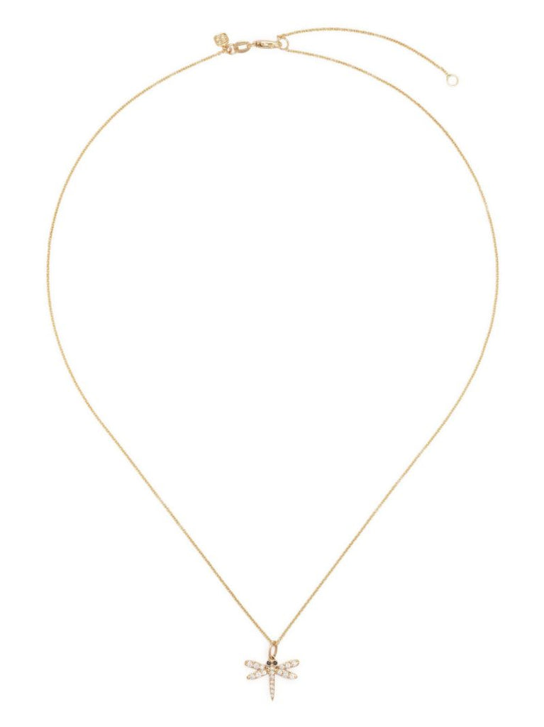 14k Yellow Gold Dragonfly Diamond Necklace