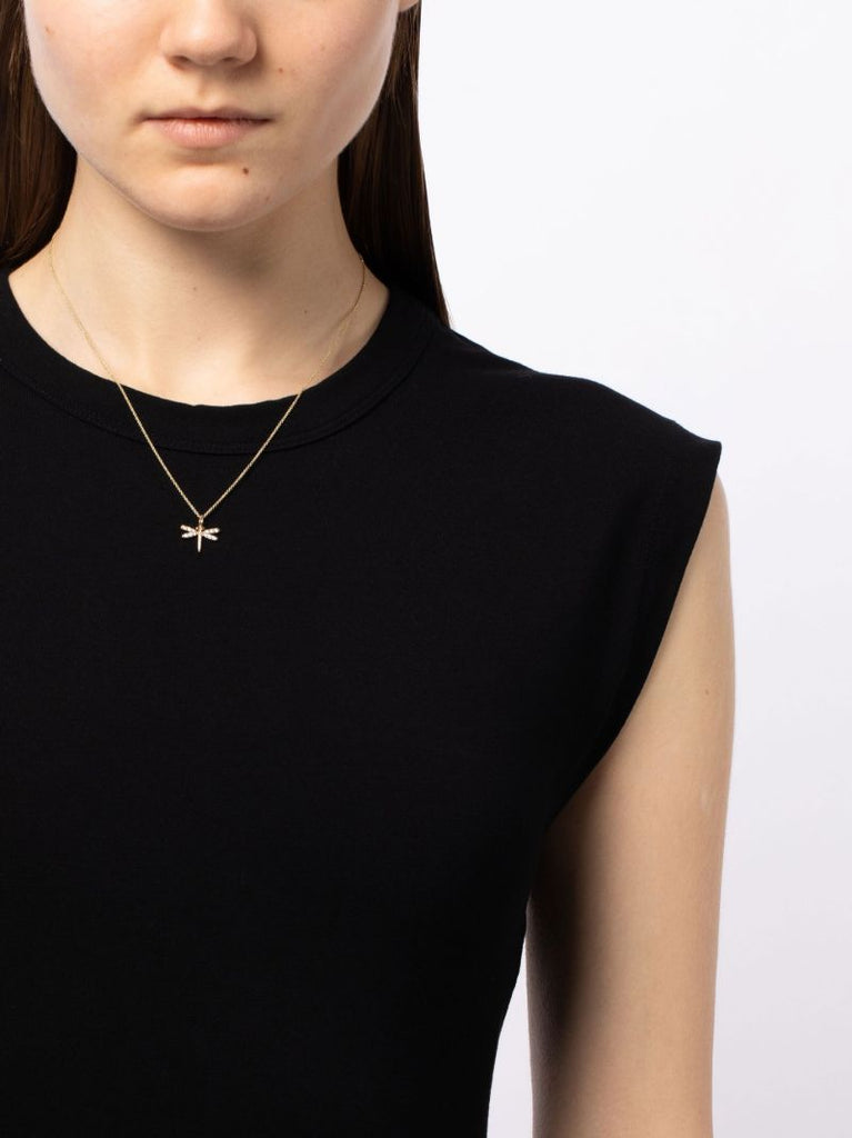 14k Yellow Gold Dragonfly Diamond Necklace