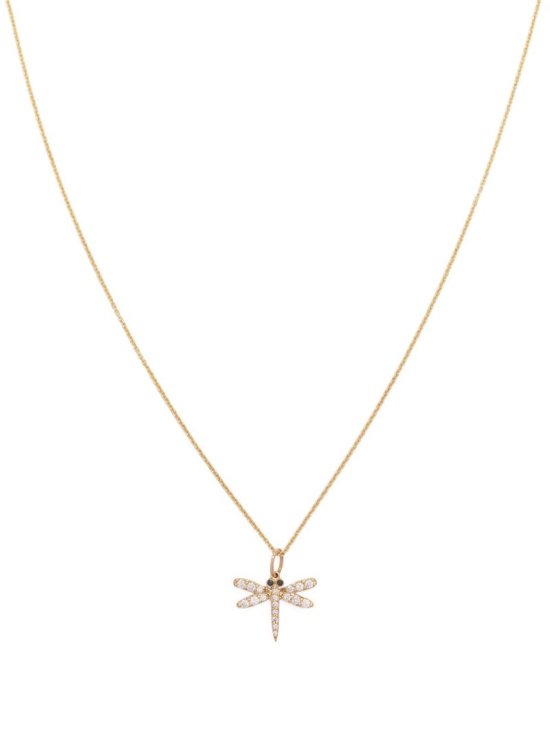 14k Yellow Gold Dragonfly Diamond Necklace