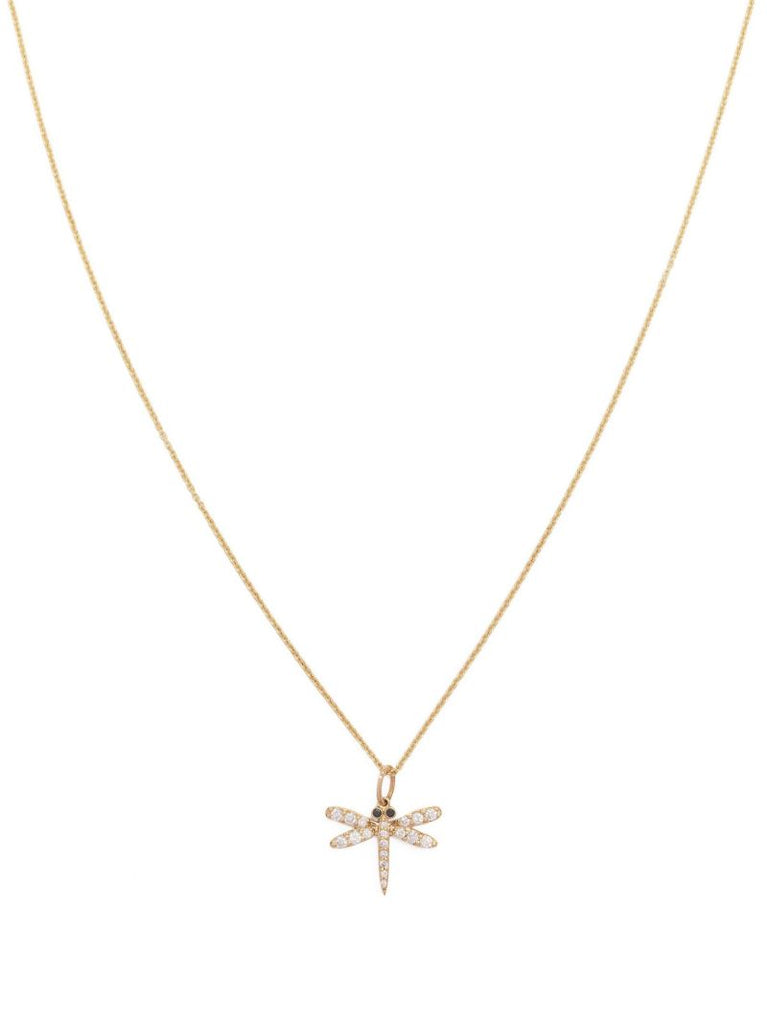 14k Yellow Gold Dragonfly Diamond Necklace