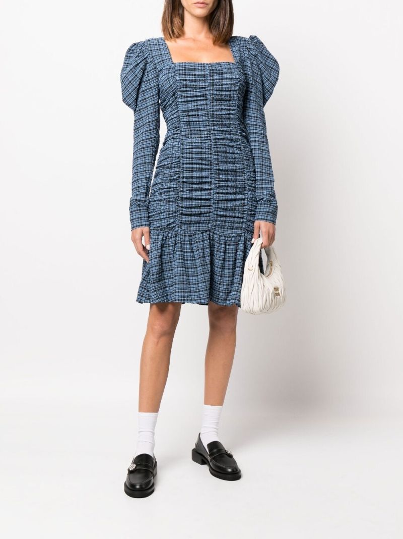 Blue Checked Seersucker Mini Dress