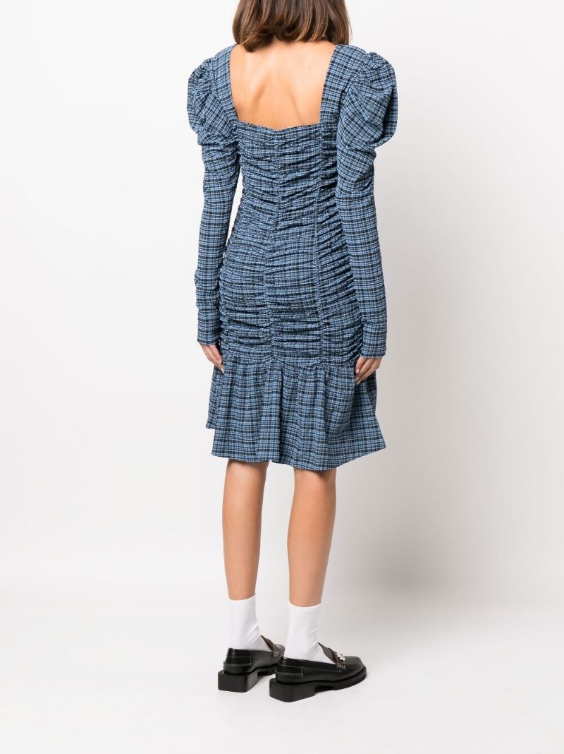 Blue Checked Seersucker Mini Dress