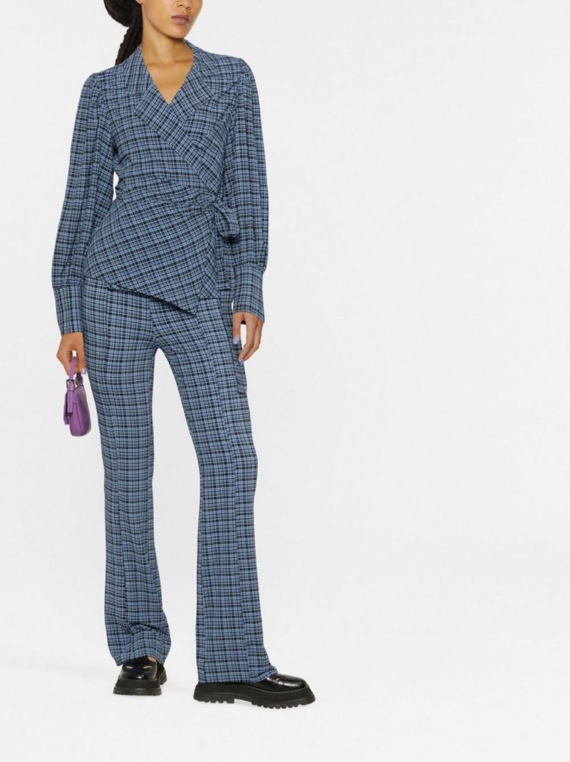 Blue Checked Seeksucker Wrap Shirt