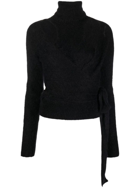 Black Cut-out Wrap Knitted Sweater