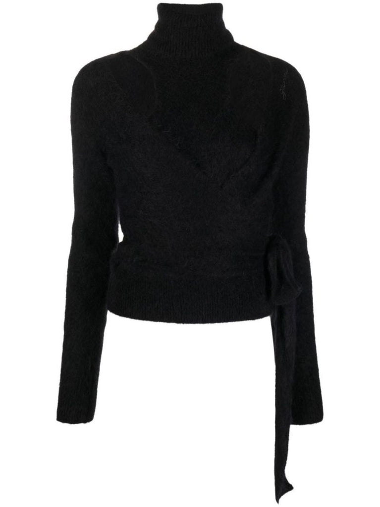 Black Cut-out Wrap Knitted Sweater