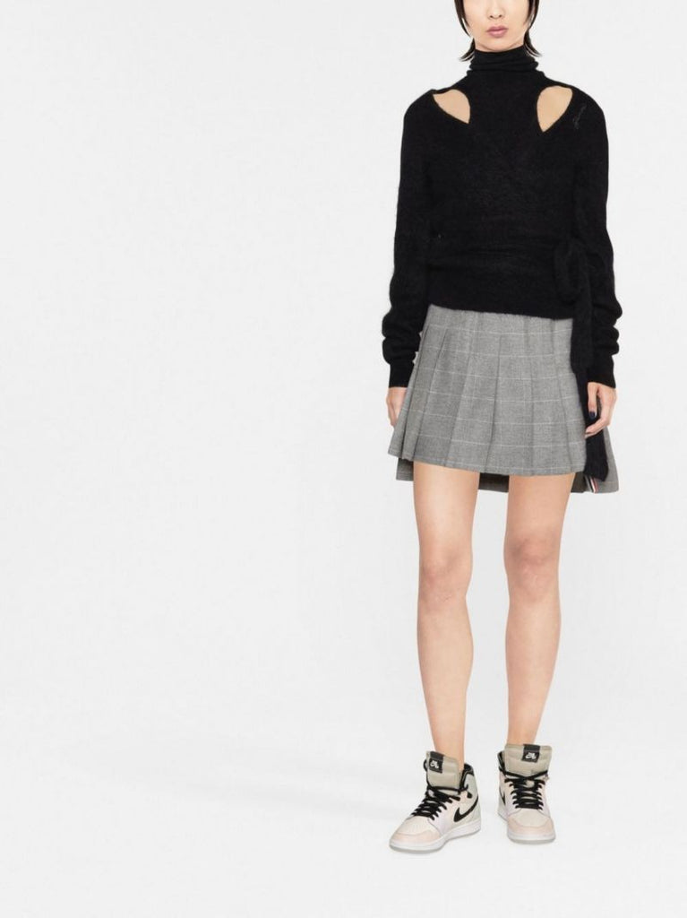Black Cut-out Wrap Knitted Sweater