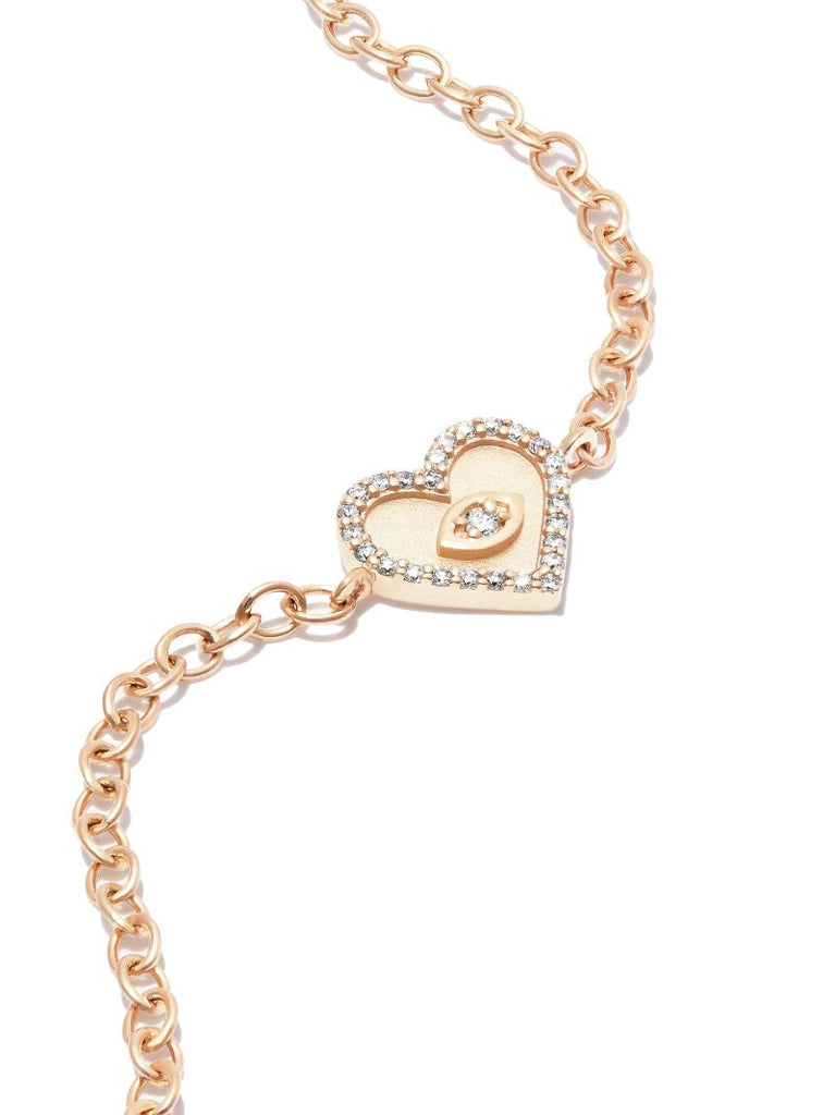 14k Yellow Gold Heart Marquis Eye Diamond Bracelet
