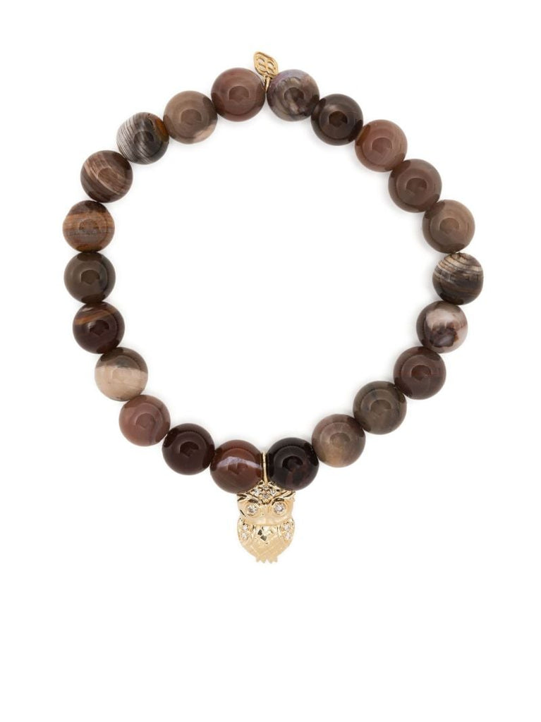14k Yellow Gold Owl Wood and Diamond Bracelet