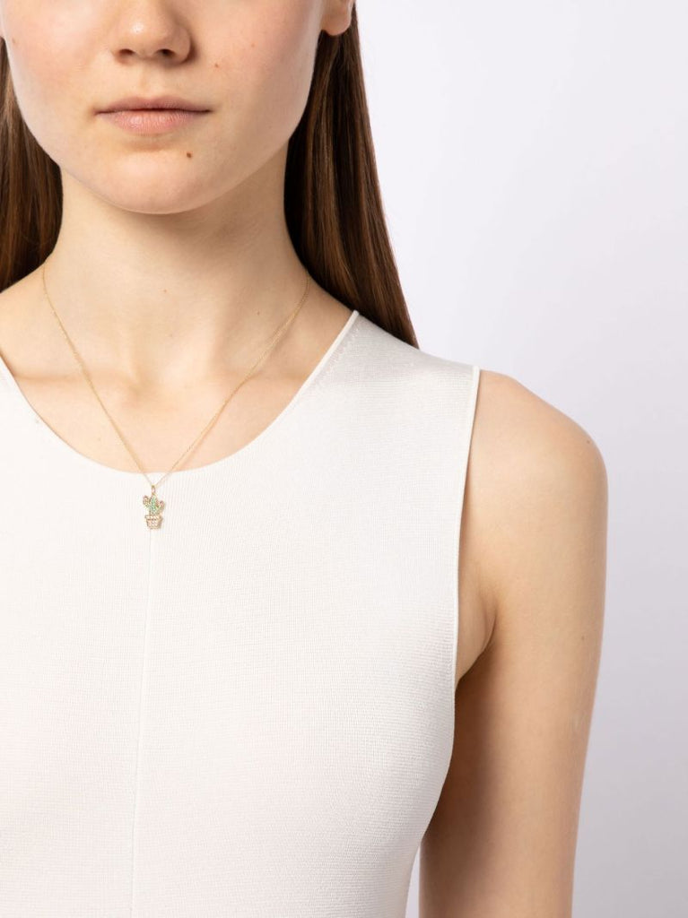 14k Yellow Gold Cactus Diamond Necklace