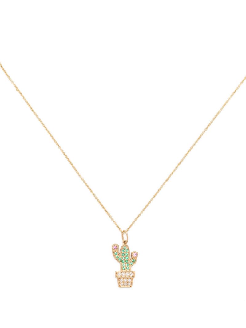 14k Yellow Gold Cactus Diamond Necklace