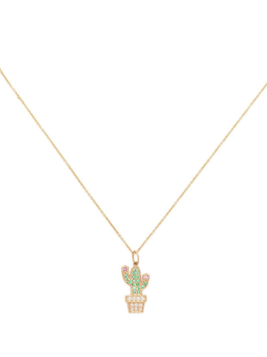 14k Yellow Gold Cactus Diamond Necklace