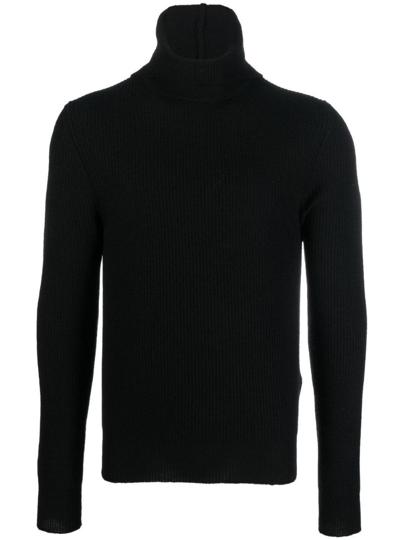 Black Roll Neck Virgin Wool Jumper