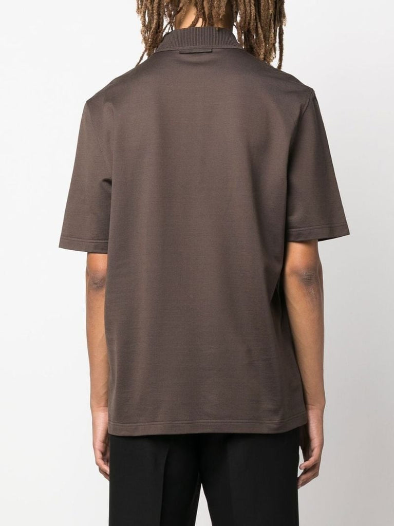 Brown Logo Embroidered Cotton Polo Shirt