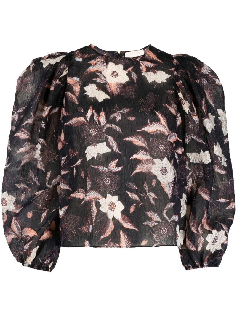 Black Eliza Floral Print CloquÃ_x0083_Â© Blouse