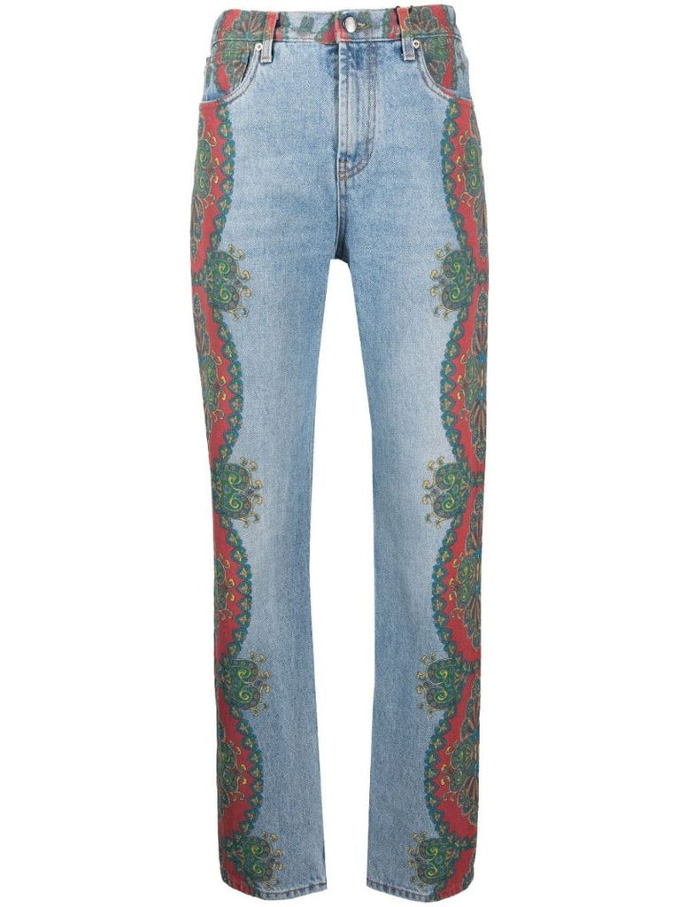 Blue Barbara High Waist Paisley Print Jeans