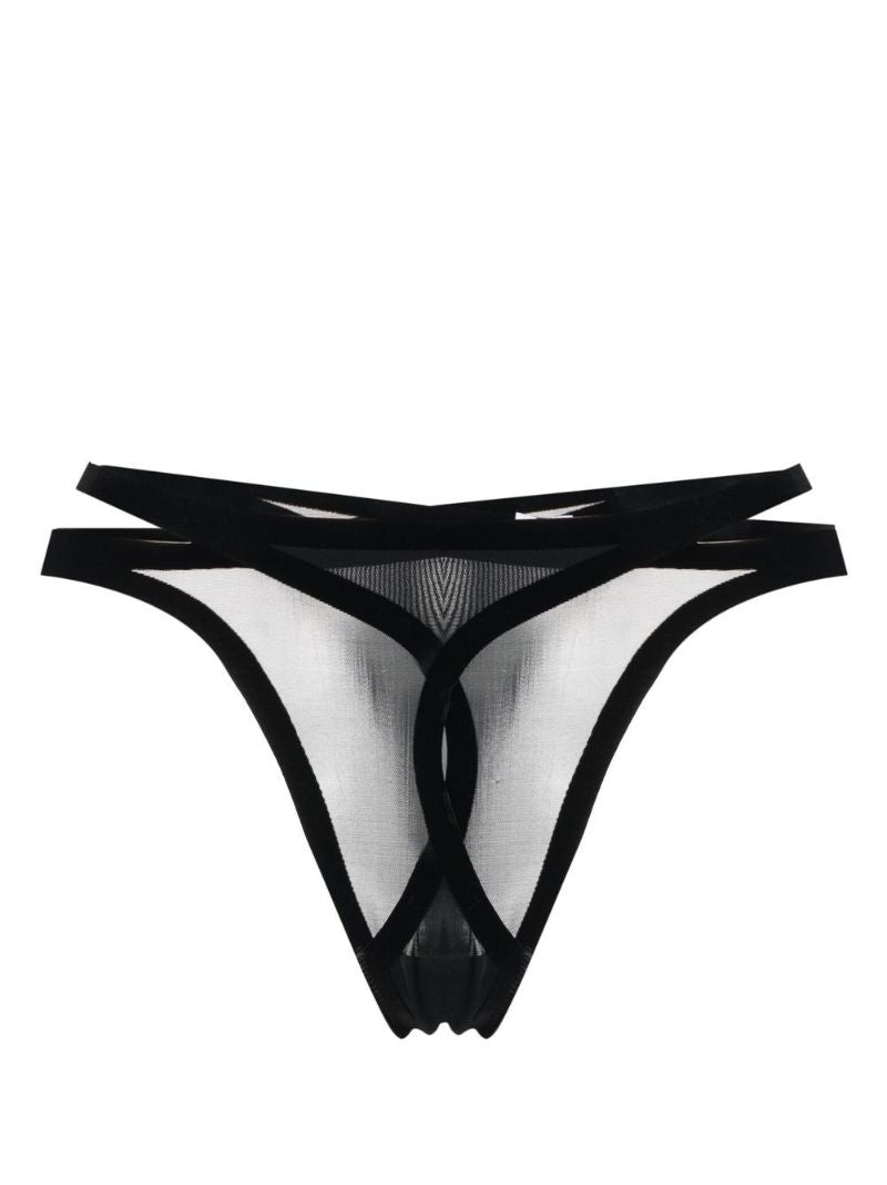 X Mugler Black Flock Thong