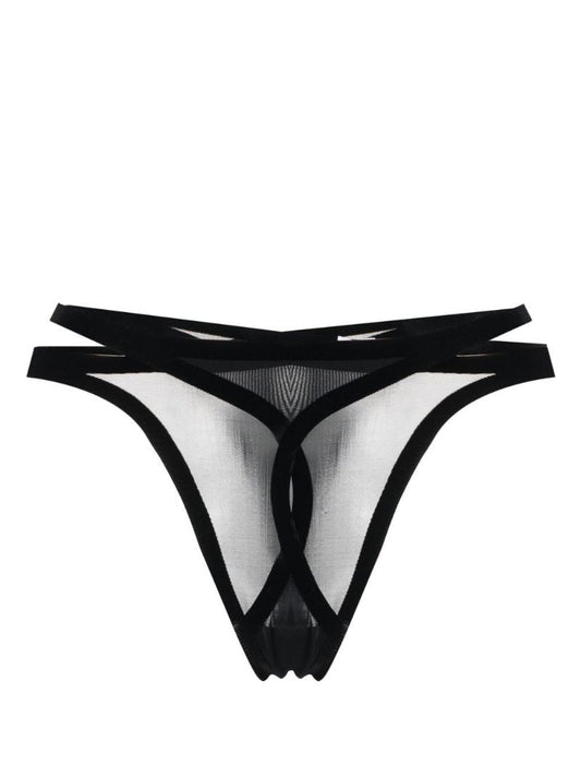 X Mugler Black Flock Thong