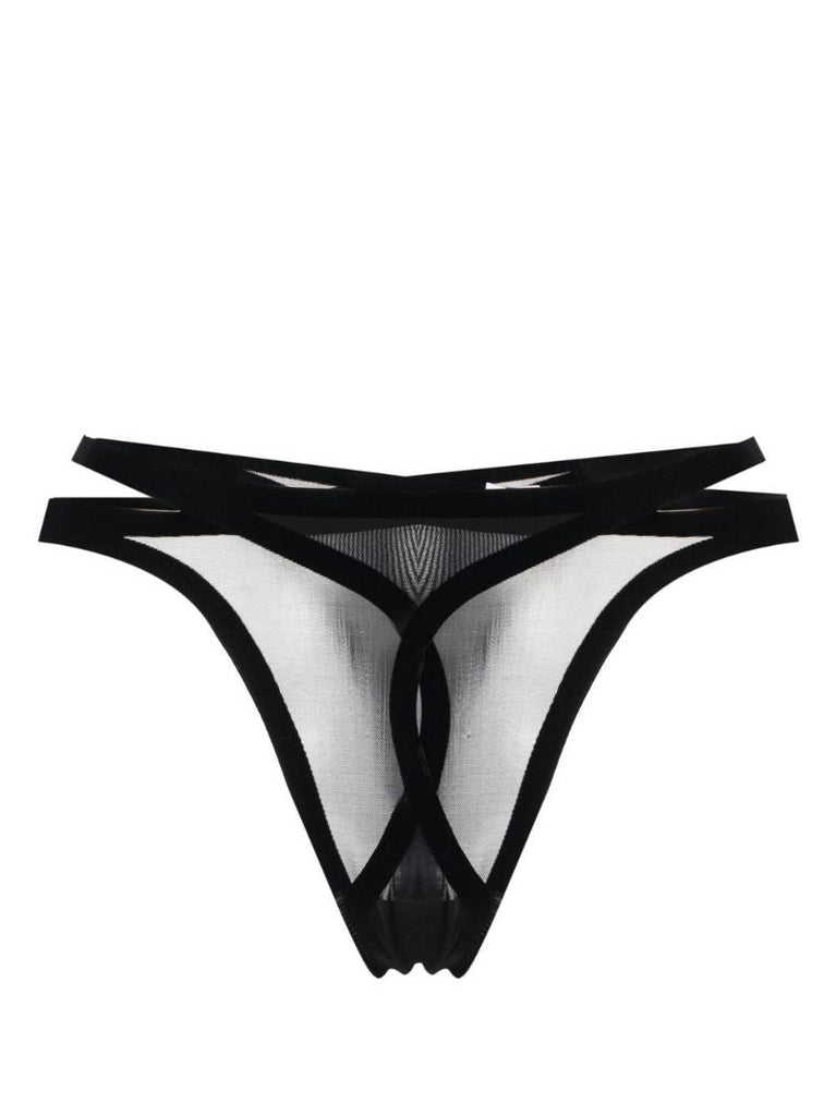 X Mugler Black Flock Thong