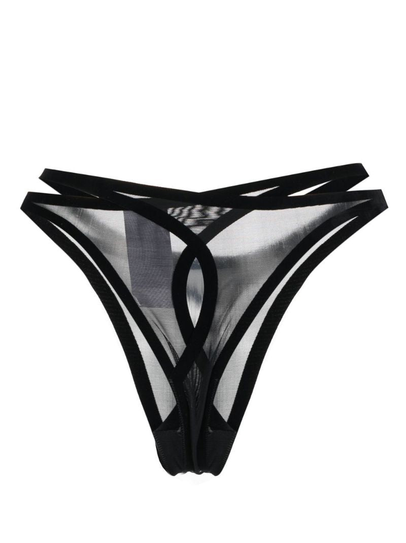 X Mugler Black Flock Thong