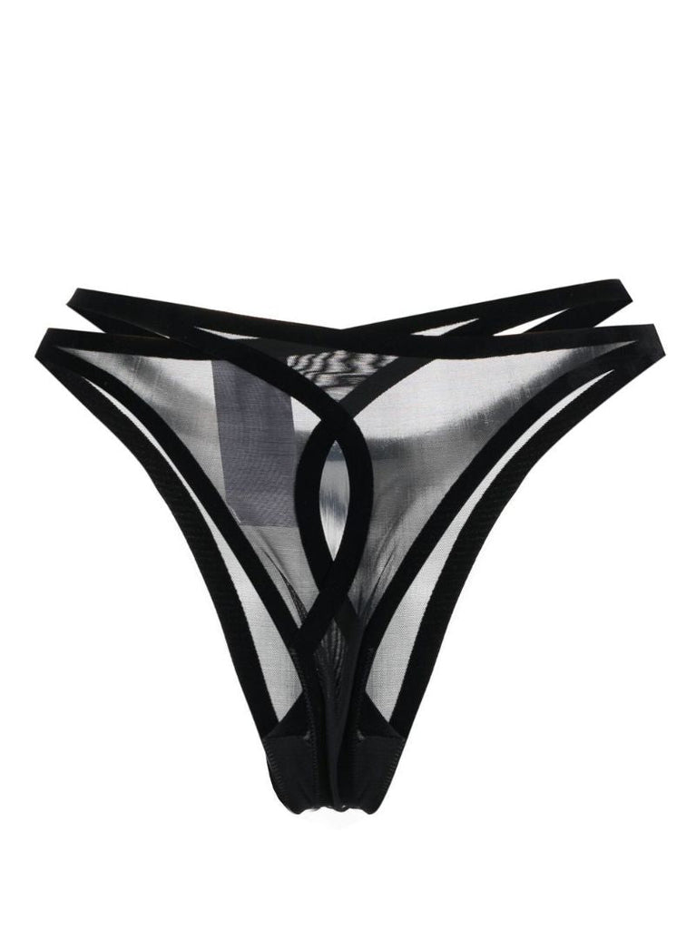 X Mugler Black Flock Thong