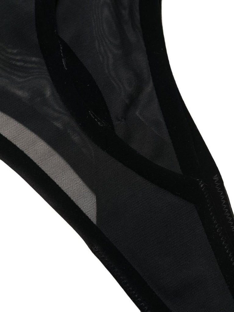 X Mugler Black Flock Thong