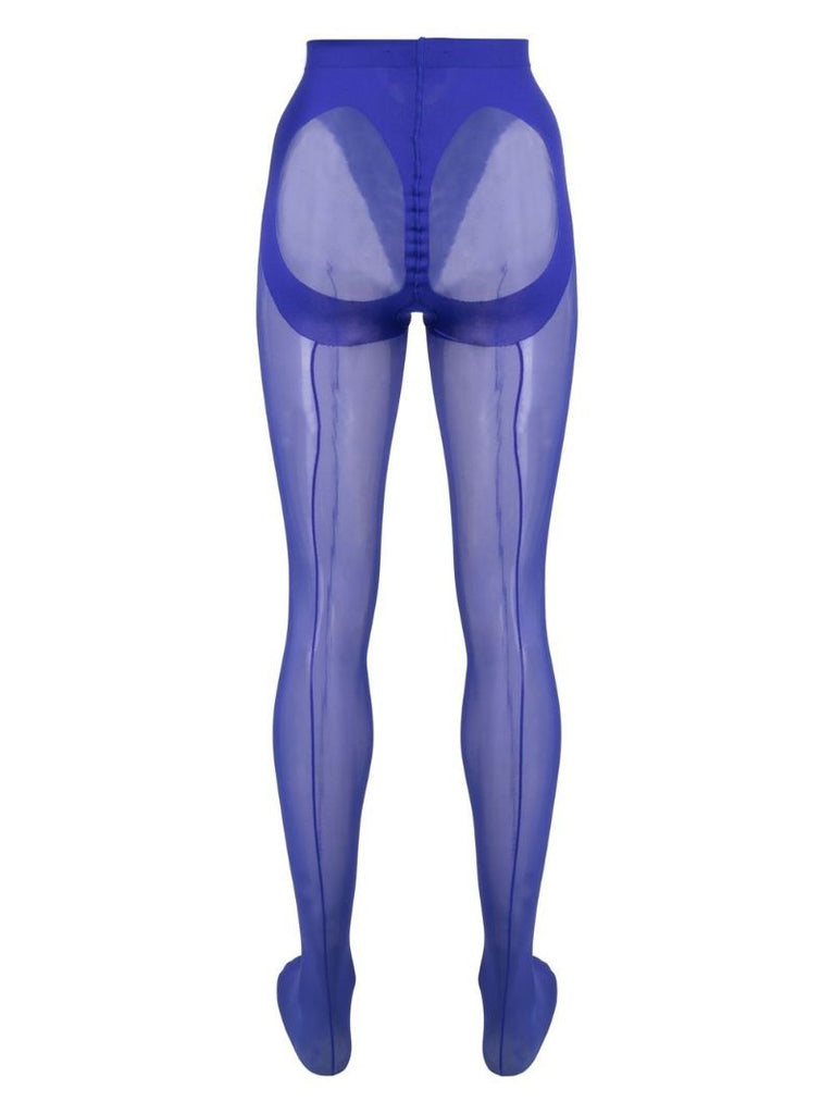X Mugler Blue Mesh-panel Tights