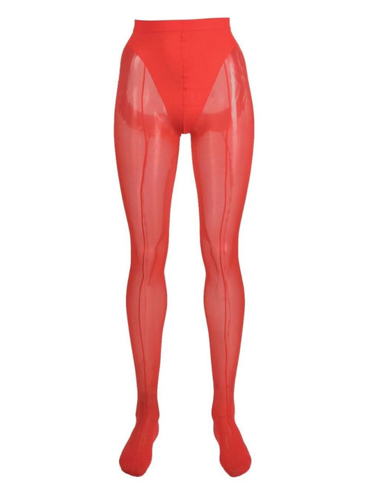 X Mugler Red Mesh-panel Tights