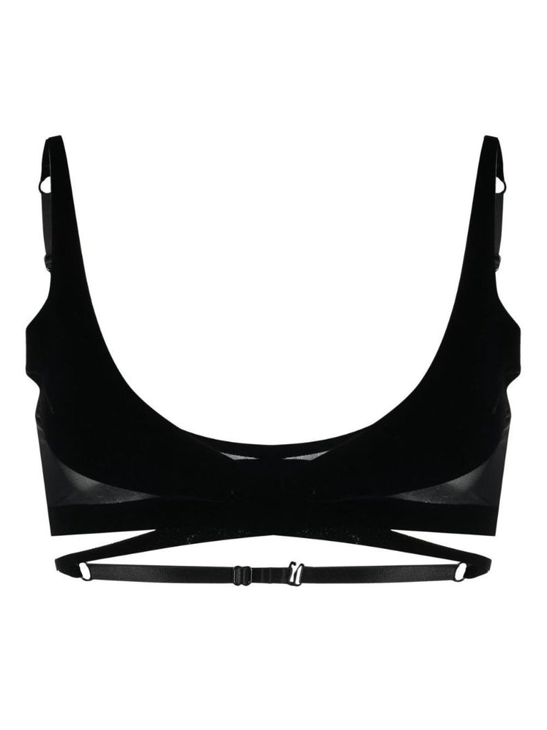 X Mugler Black Flock Bra