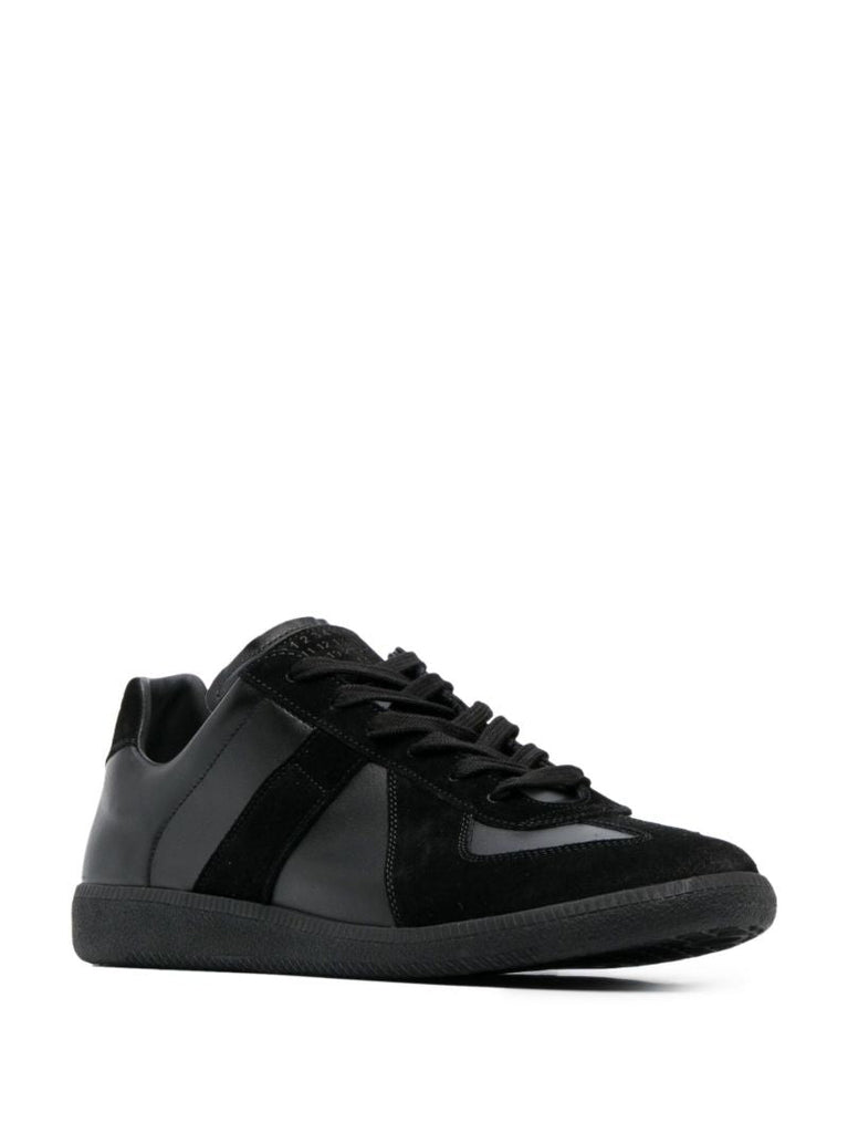 Black Panelled Leather Sneakers