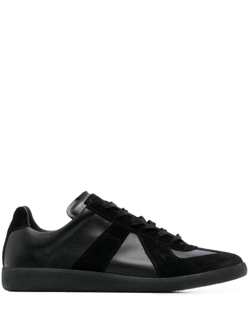 Black Panelled Leather Sneakers