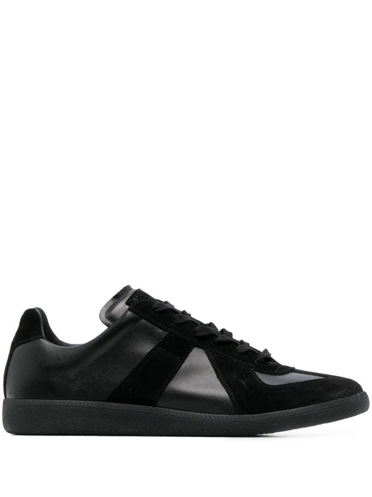 Black Panelled Leather Sneakers