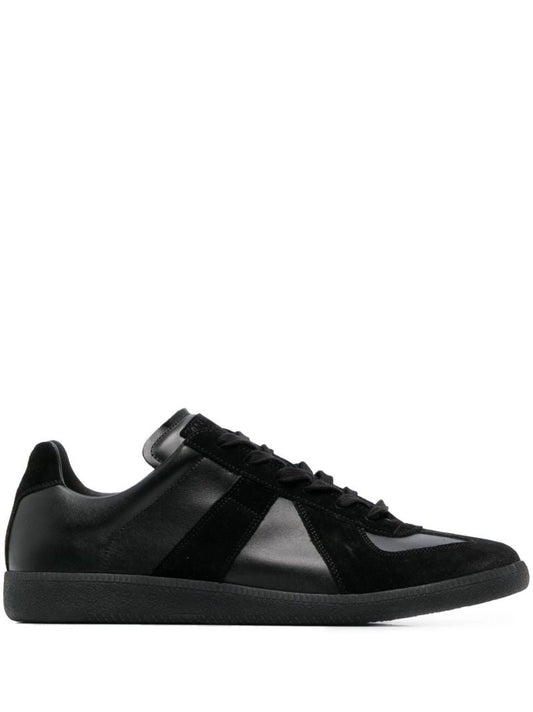 Black Panelled Leather Sneakers