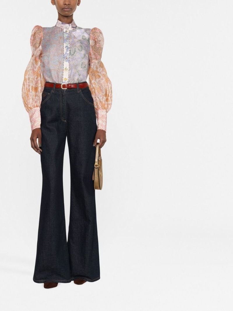 Purple Kaleidoscope Spliced Floral Print Blouse