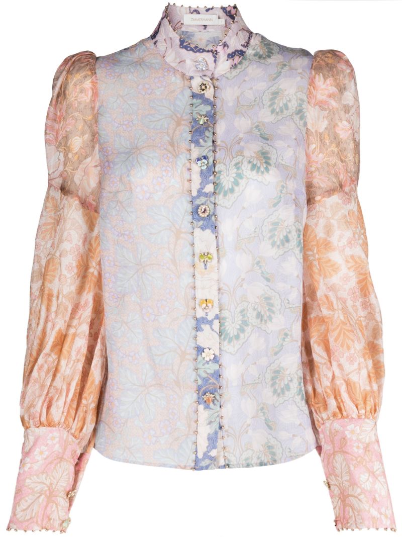 Purple Kaleidoscope Spliced Floral Print Blouse
