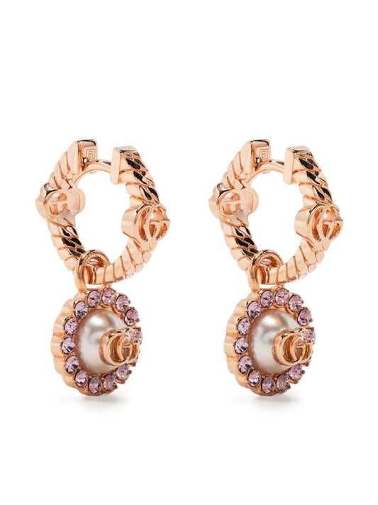 Gold-plated Double G Crystal Hoop Earrings