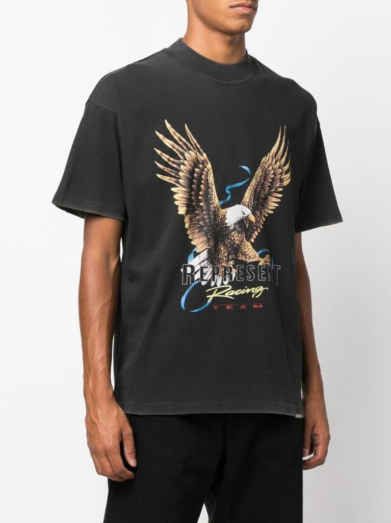Black Racing Team Eagle Print T-shirt