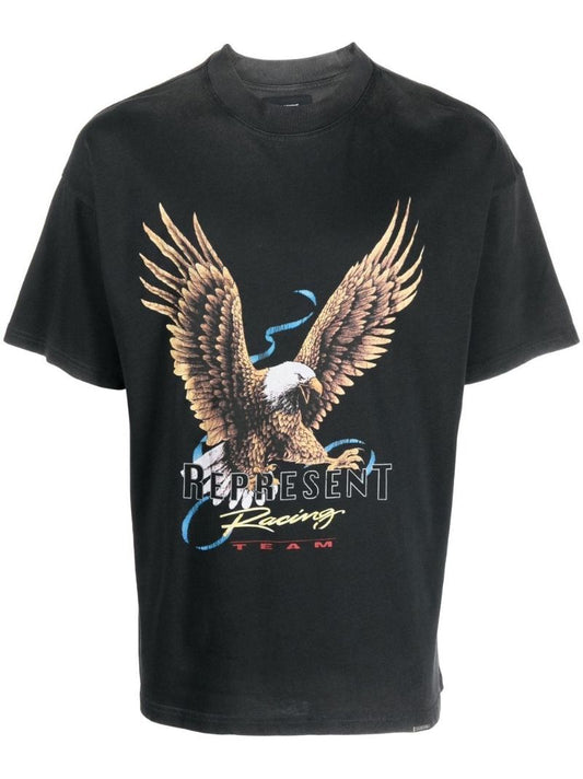 Black Racing Team Eagle Print T-shirt