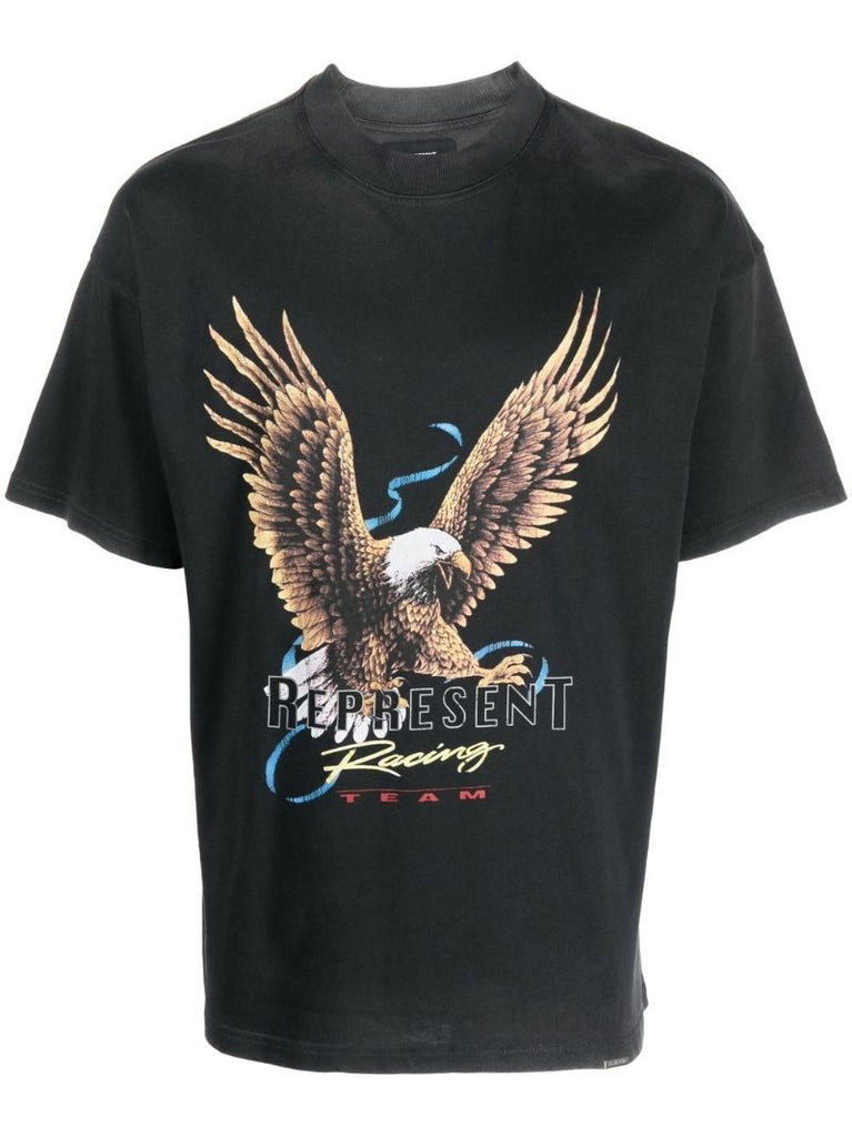 Black Racing Team Eagle Print T-shirt