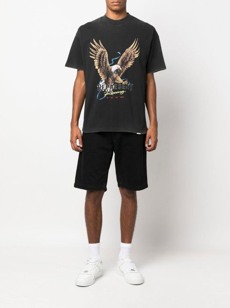 Black Racing Team Eagle Print T-shirt