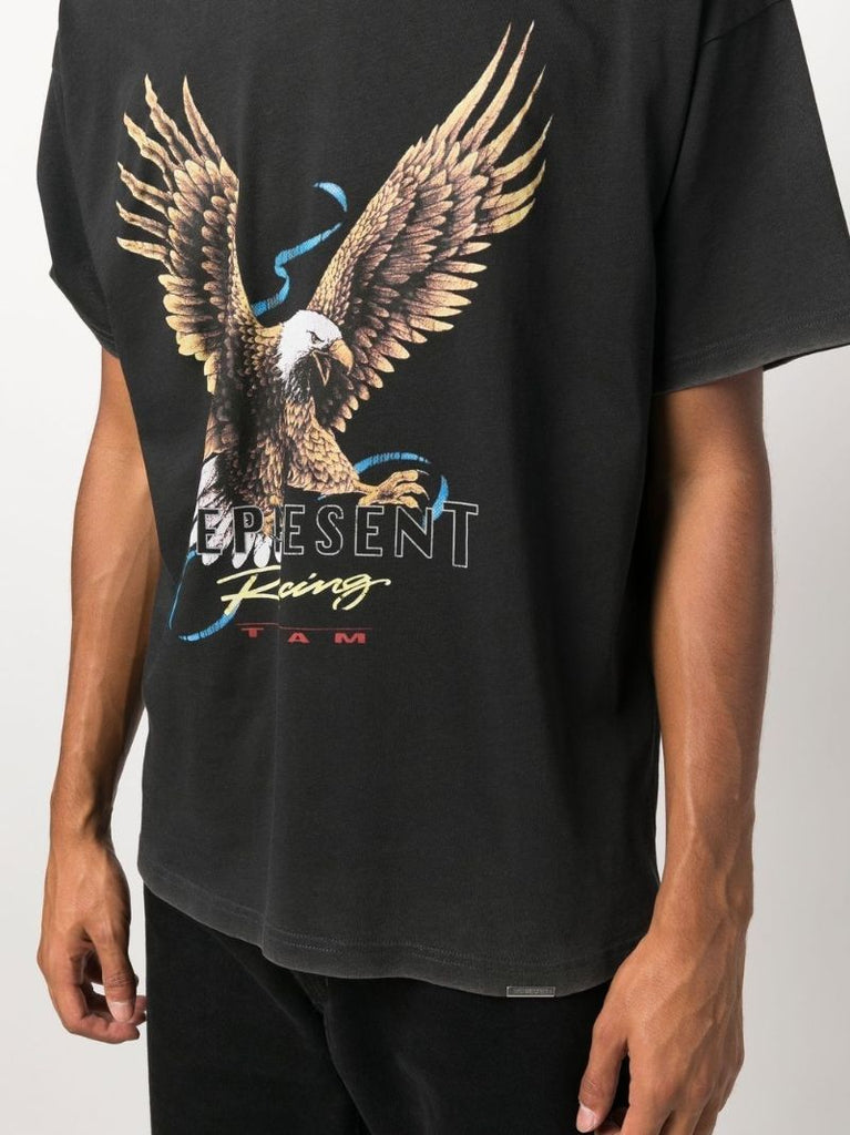 Black Racing Team Eagle Print T-shirt