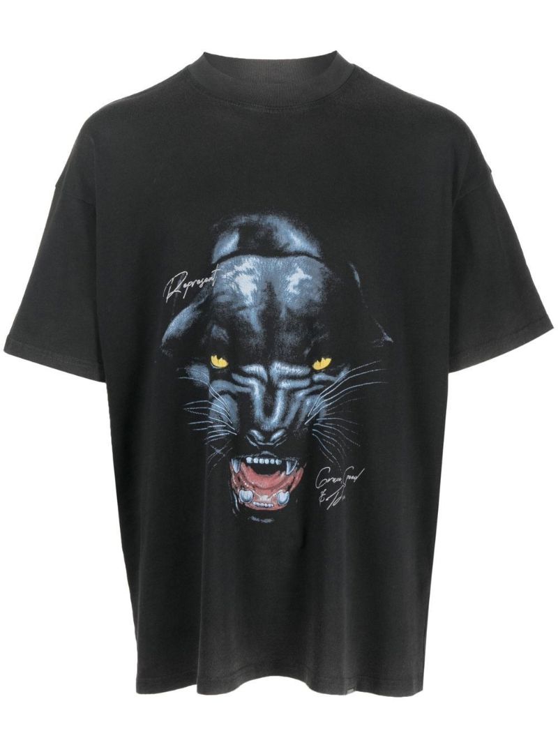 Black Jaguar Print Cotton T-shirt