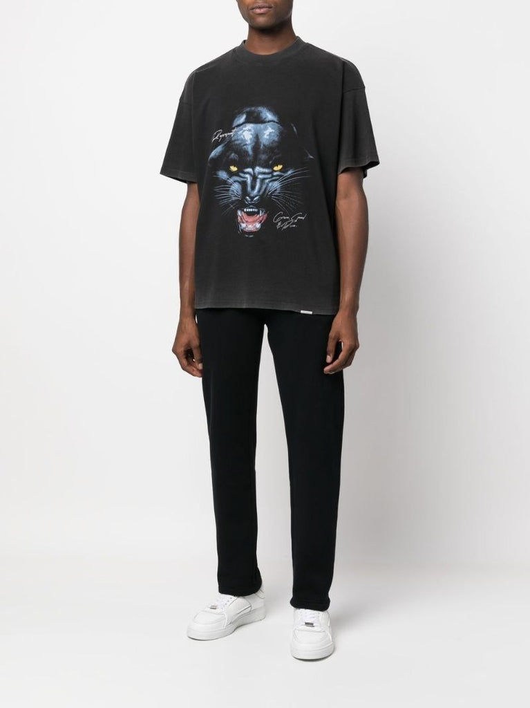 Black Jaguar Print Cotton T-shirt
