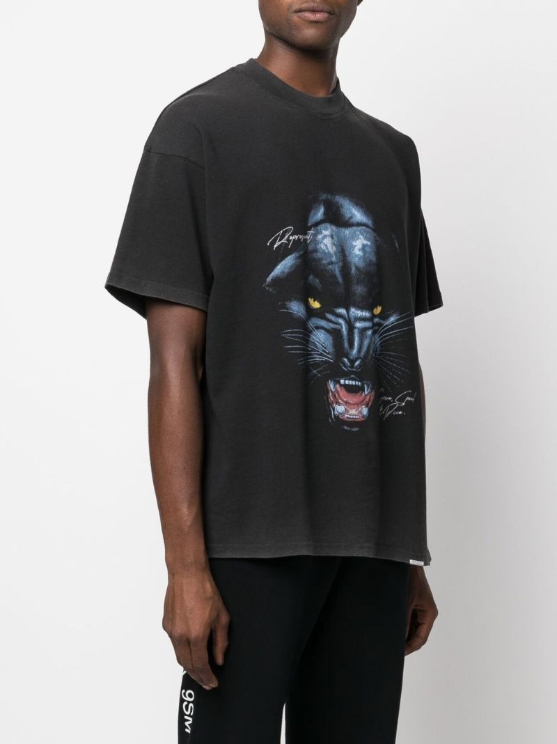 Black Jaguar Print Cotton T-shirt