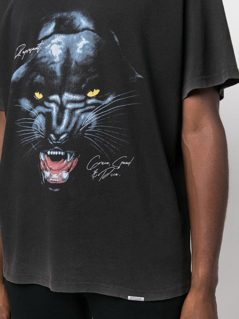 Black Jaguar Print Cotton T-shirt
