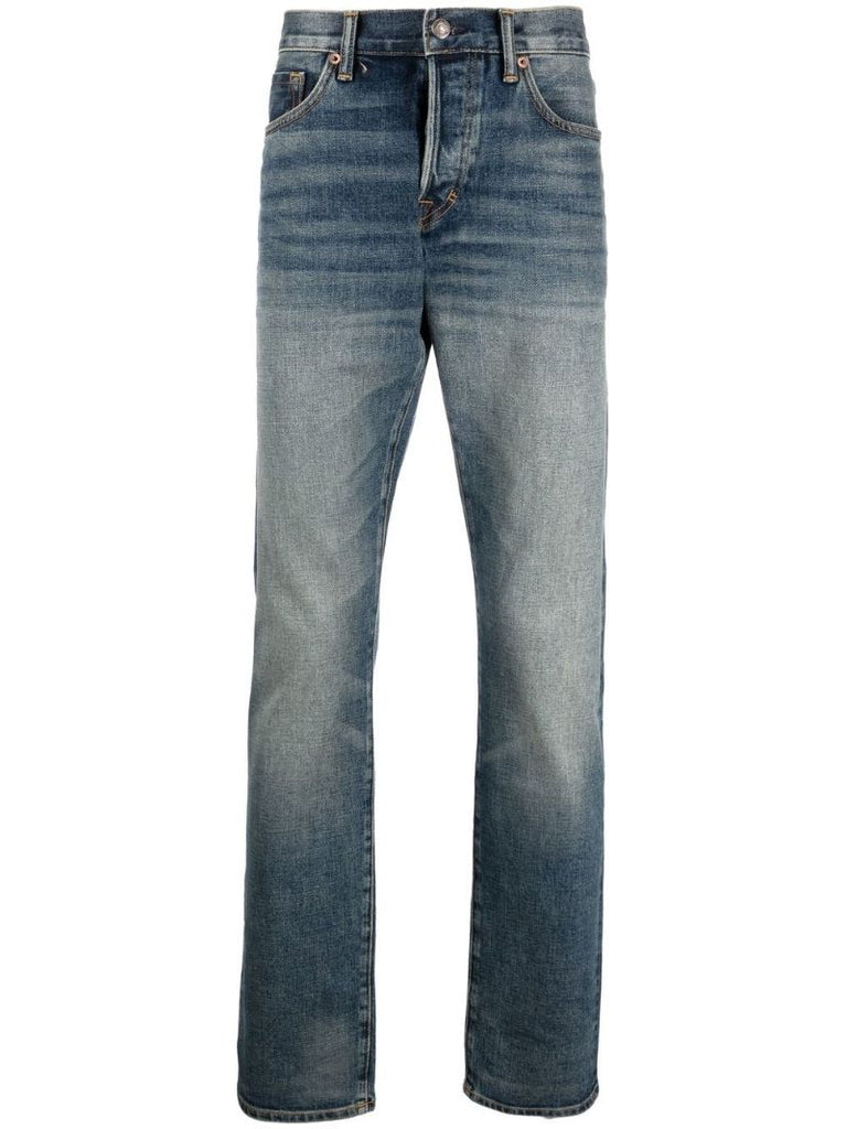 Blue Stonewash Straight-leg Jeans