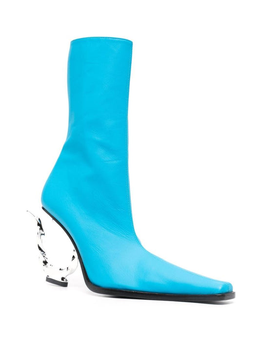 Blue Hook-heel Leather Boots