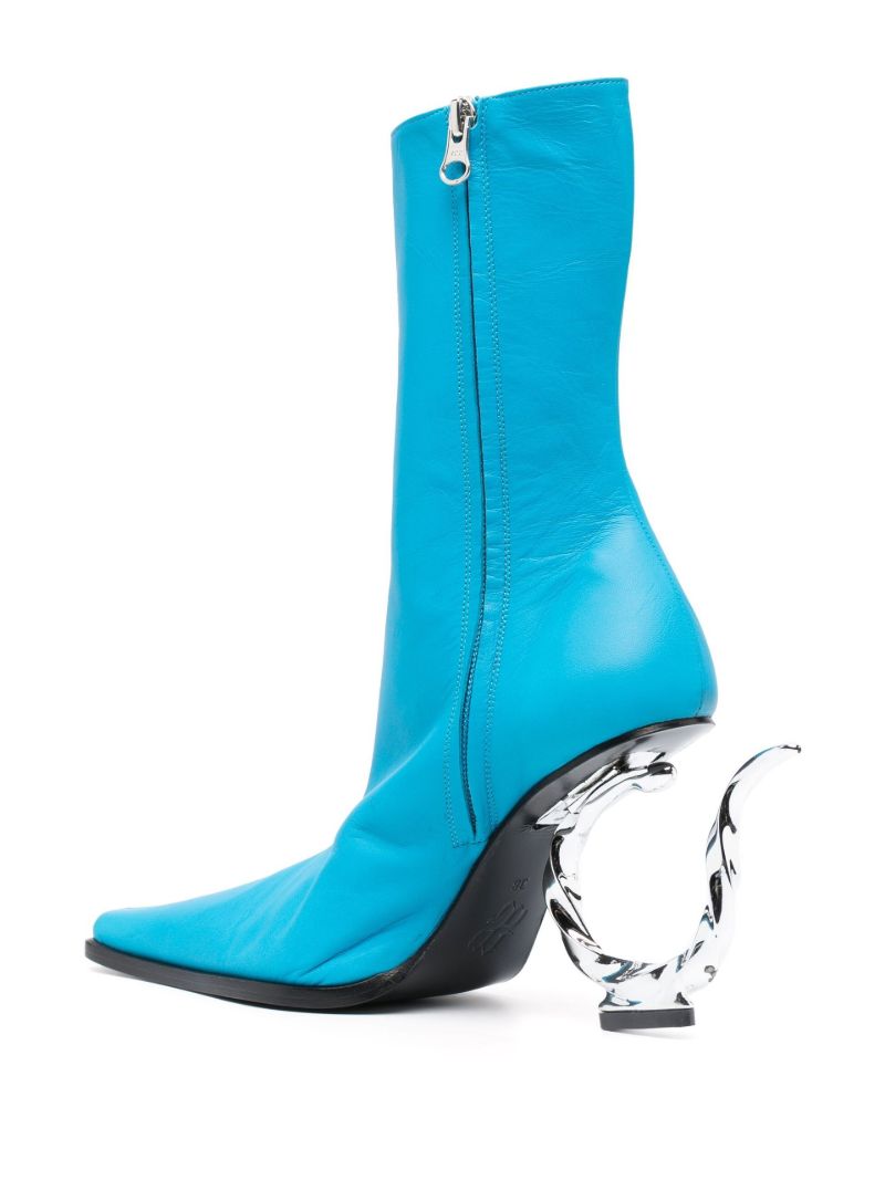 Blue Hook-heel Leather Boots